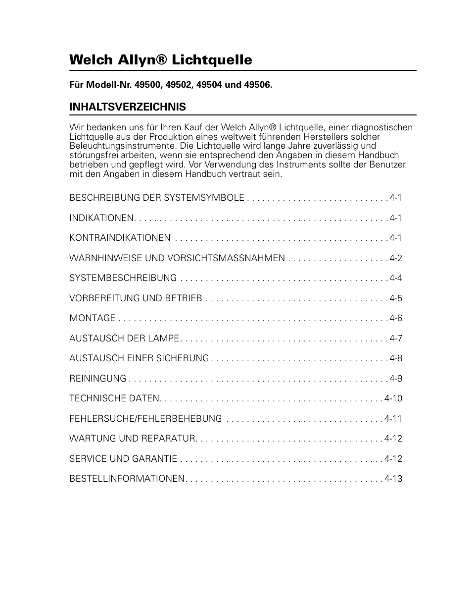 Welch allyn® lichtquelle | Welch Allyn 49506 Light Source - User Manual User Manual | Page 45 / 192