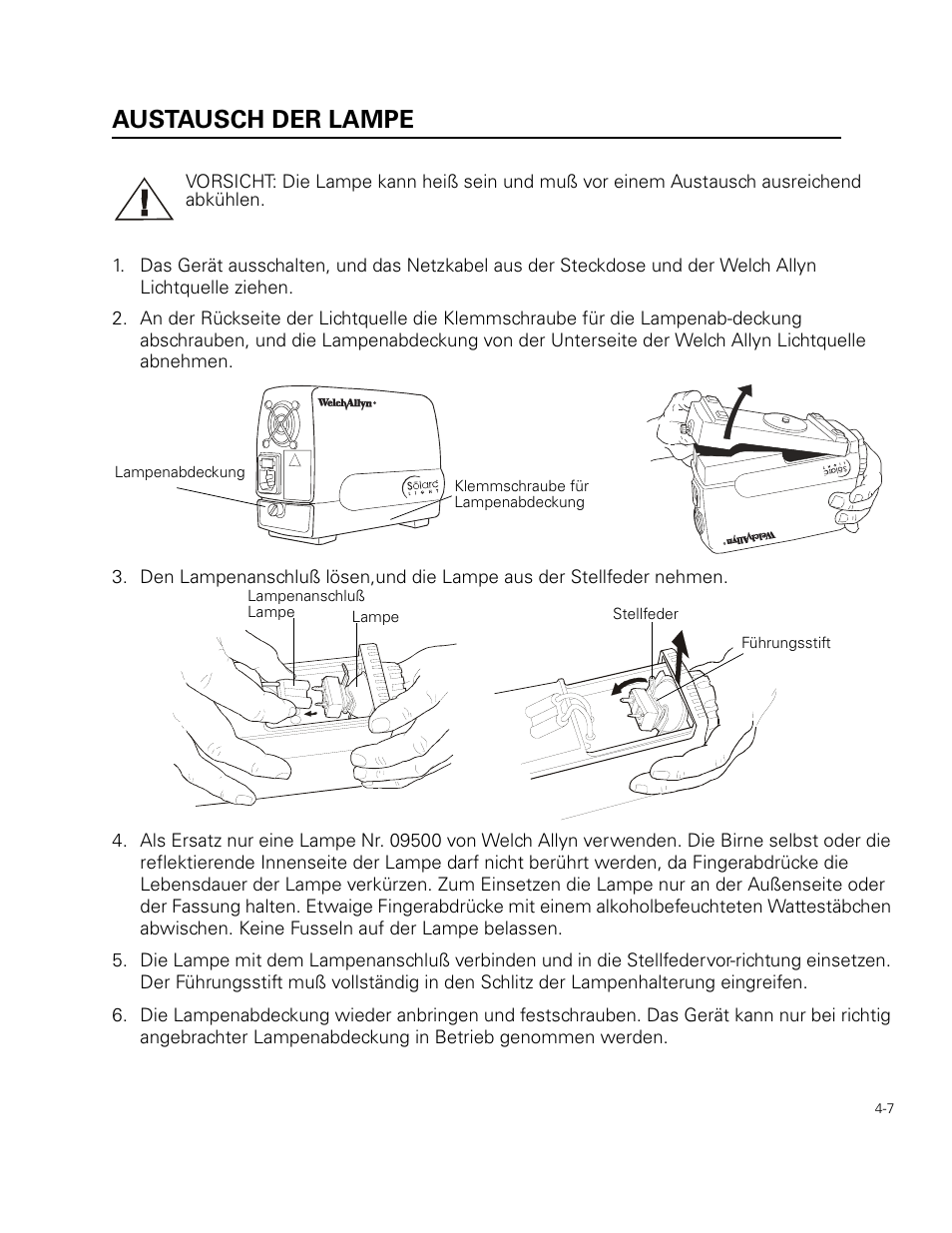 Austausch der lampe | Welch Allyn 49506 Light Source - User Manual User Manual | Page 53 / 192
