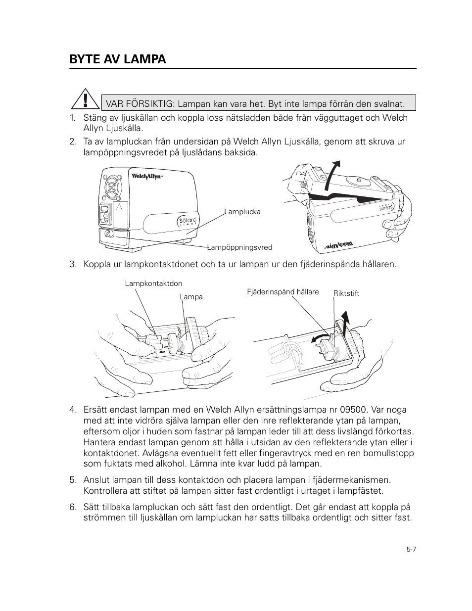 Byte av lampa | Welch Allyn 49506 Light Source - User Manual User Manual | Page 69 / 192