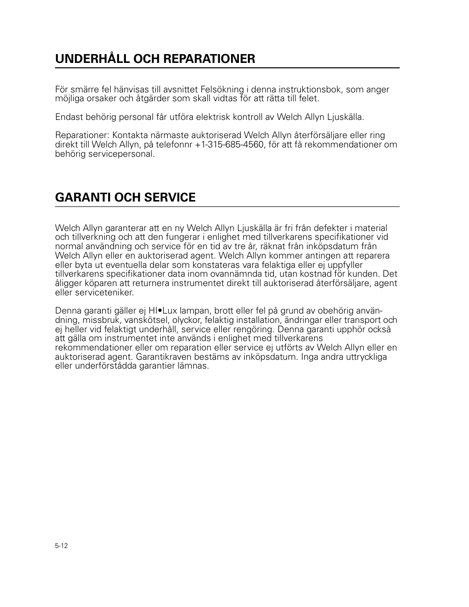 Underhåll och reparationer, Garanti och service | Welch Allyn 49506 Light Source - User Manual User Manual | Page 74 / 192