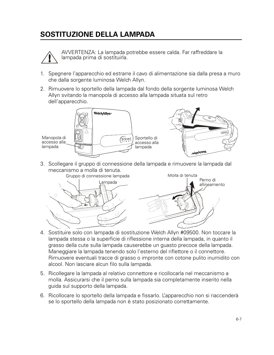 Sostituzione della lampada | Welch Allyn 49506 Light Source - User Manual User Manual | Page 85 / 192