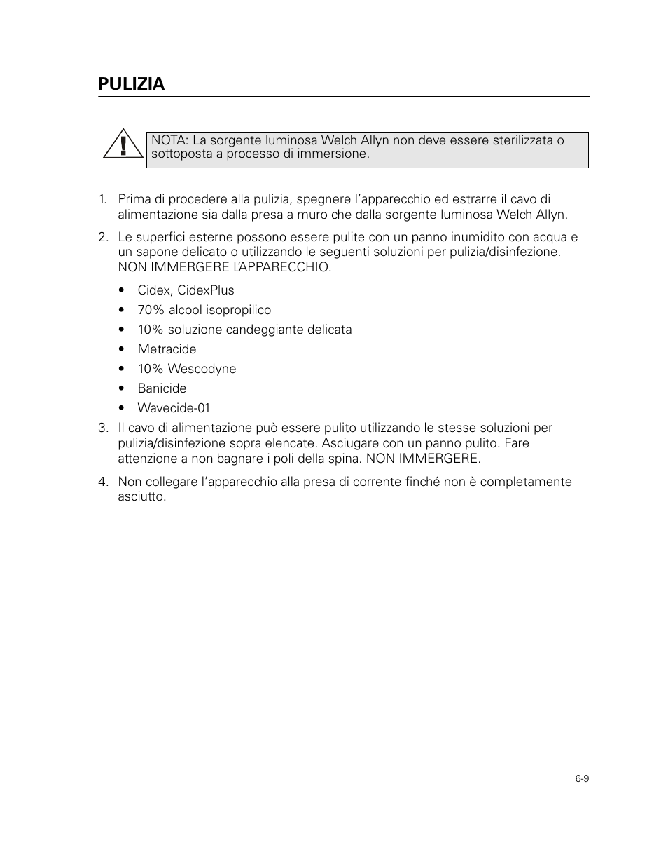 Pulizia | Welch Allyn 49506 Light Source - User Manual User Manual | Page 87 / 192