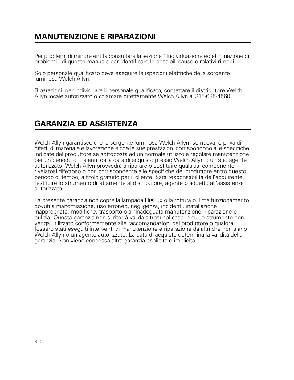 Manutenzione e riparazioni, Garanzia ed assistenza | Welch Allyn 49506 Light Source - User Manual User Manual | Page 90 / 192