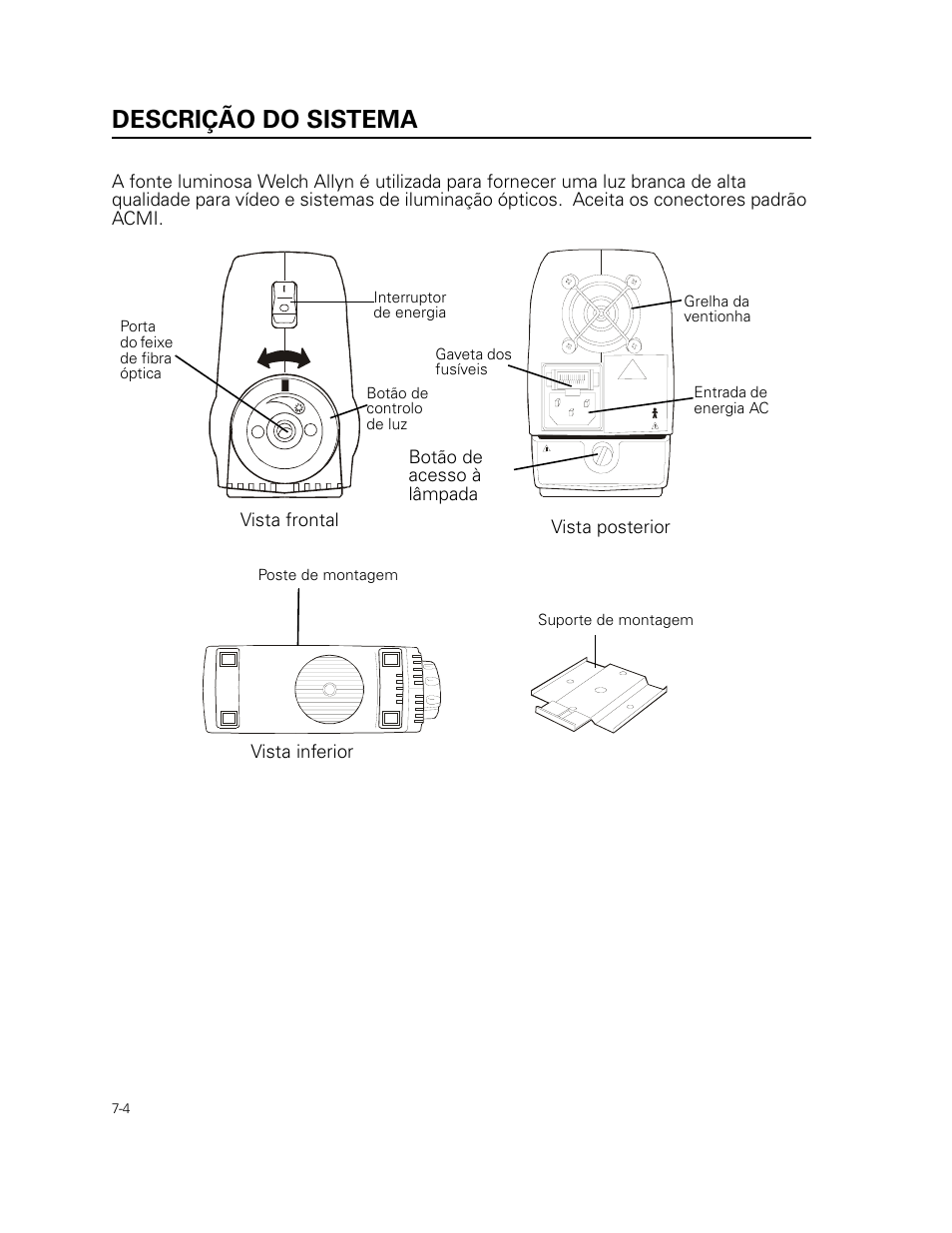 Descrição do sistema | Welch Allyn 49506 Light Source - User Manual User Manual | Page 98 / 192