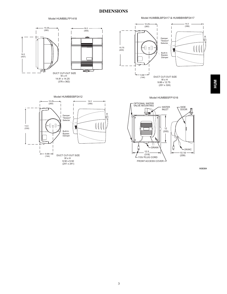 Dimensions | Bryant HUMBBLBP2417 User Manual | Page 3 / 6