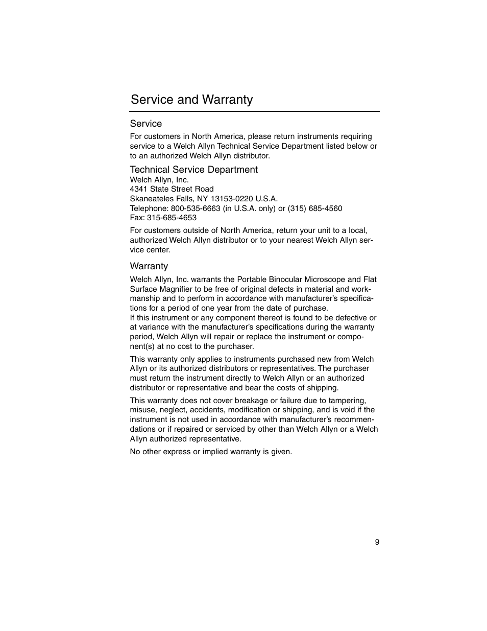 Service and warranty | Welch Allyn Lumiview Power Sources(Portable and Direct Lug-In) - User Manual User Manual | Page 11 / 40
