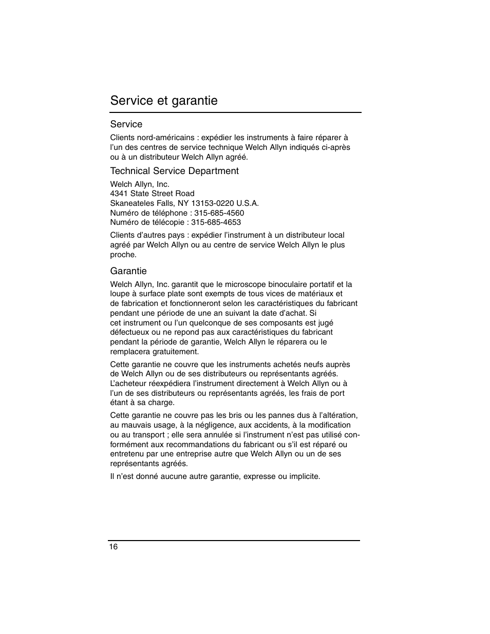 Service et garantie | Welch Allyn Lumiview Power Sources(Portable and Direct Lug-In) - User Manual User Manual | Page 18 / 40