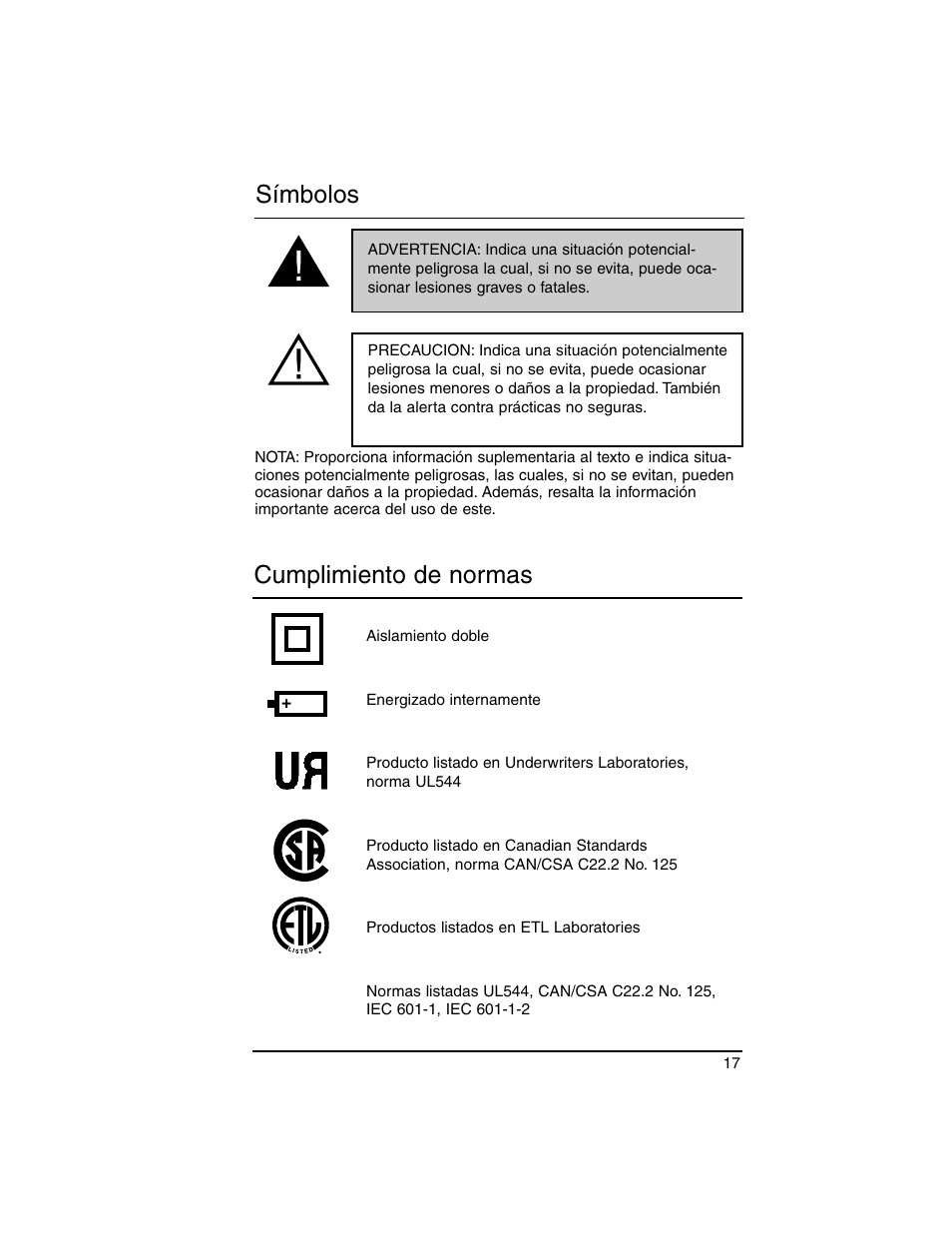 Cumplimiento de normas símbolos | Welch Allyn Lumiview Power Sources(Portable and Direct Lug-In) - User Manual User Manual | Page 19 / 40