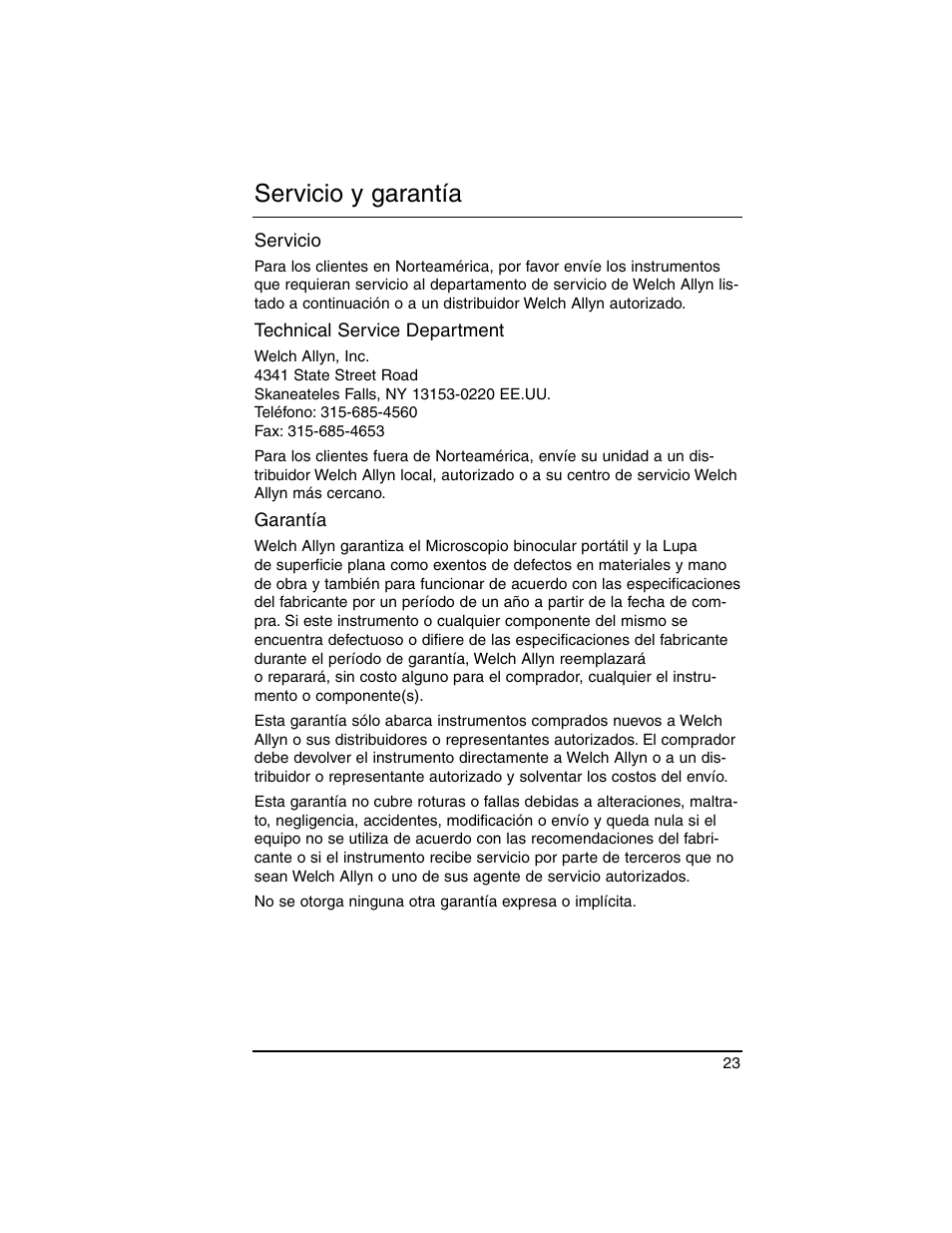 Servicio y garantía | Welch Allyn Lumiview Power Sources(Portable and Direct Lug-In) - User Manual User Manual | Page 25 / 40