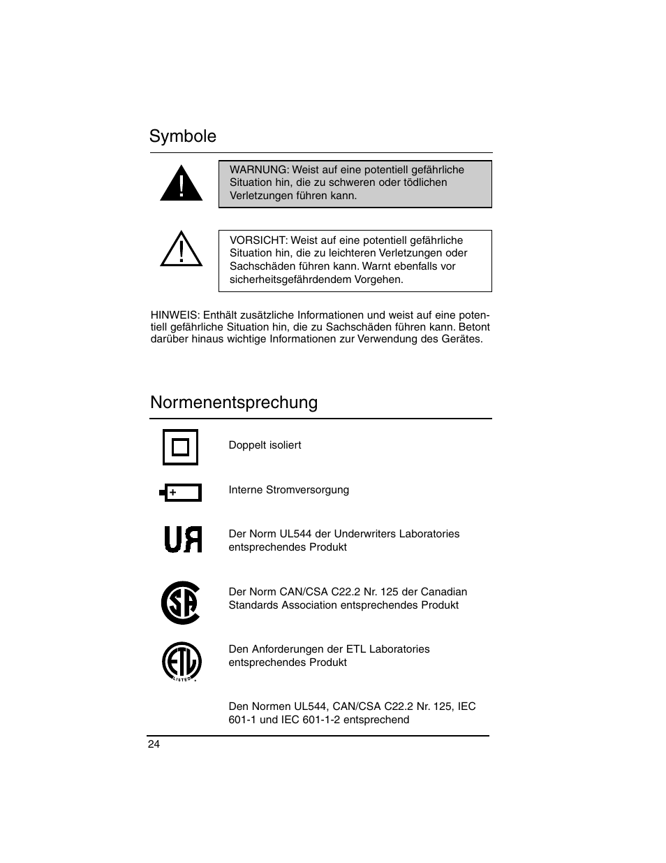 Normenentsprechung symbole | Welch Allyn Lumiview Power Sources(Portable and Direct Lug-In) - User Manual User Manual | Page 26 / 40