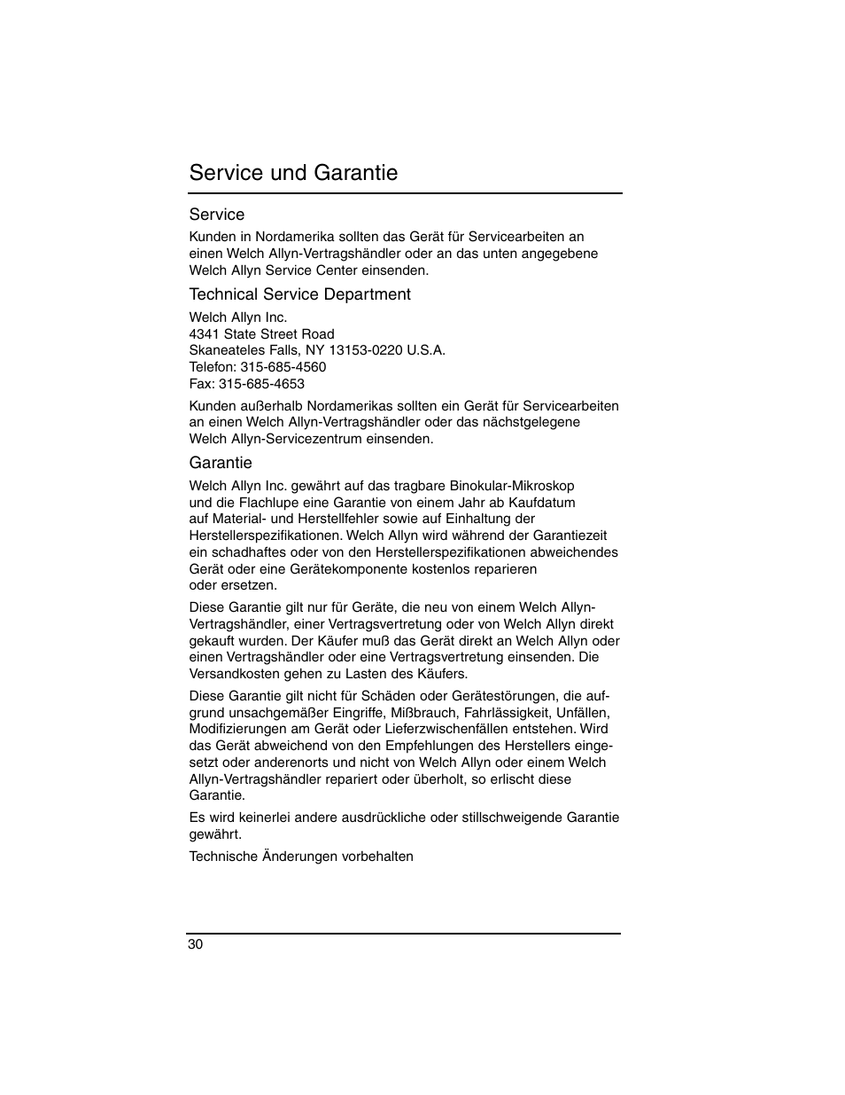 Service und garantie | Welch Allyn Lumiview Power Sources(Portable and Direct Lug-In) - User Manual User Manual | Page 32 / 40