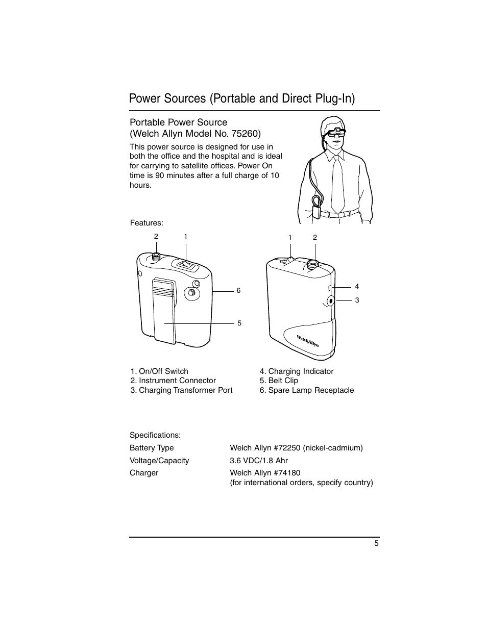 Power sources (portable and direct plug-in) | Welch Allyn Lumiview Power Sources(Portable and Direct Lug-In) - User Manual User Manual | Page 7 / 40