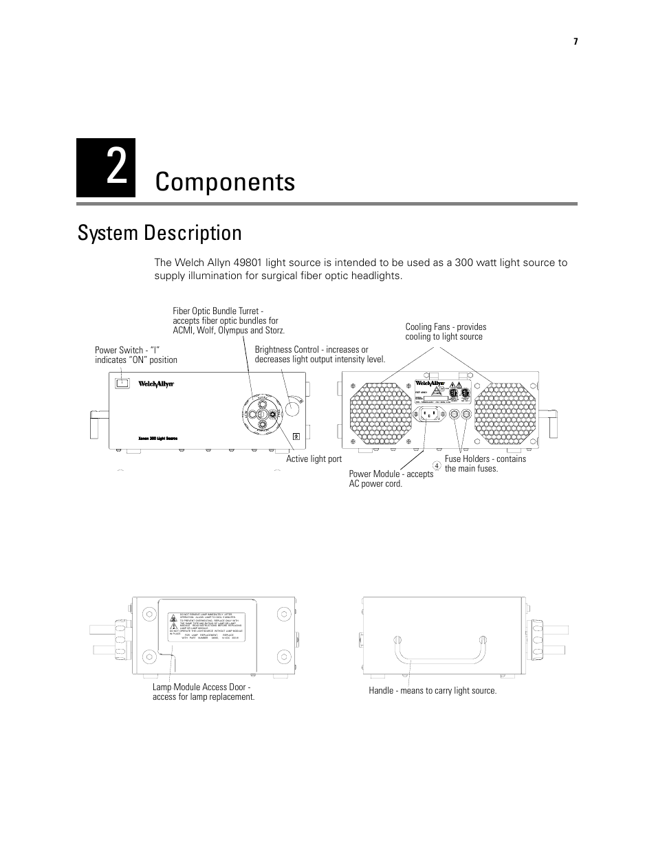 Components, System description, Rl is t e d | L is t e d | Welch Allyn XENON 300 LIGHT SOURCE - User Manual User Manual | Page 11 / 22