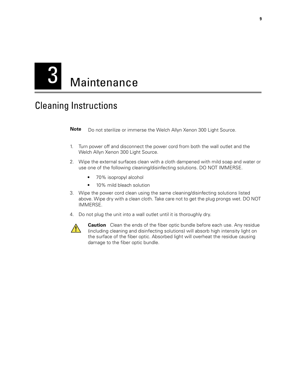 Maintenance, Cleaning instructions | Welch Allyn XENON 300 LIGHT SOURCE - User Manual User Manual | Page 13 / 22