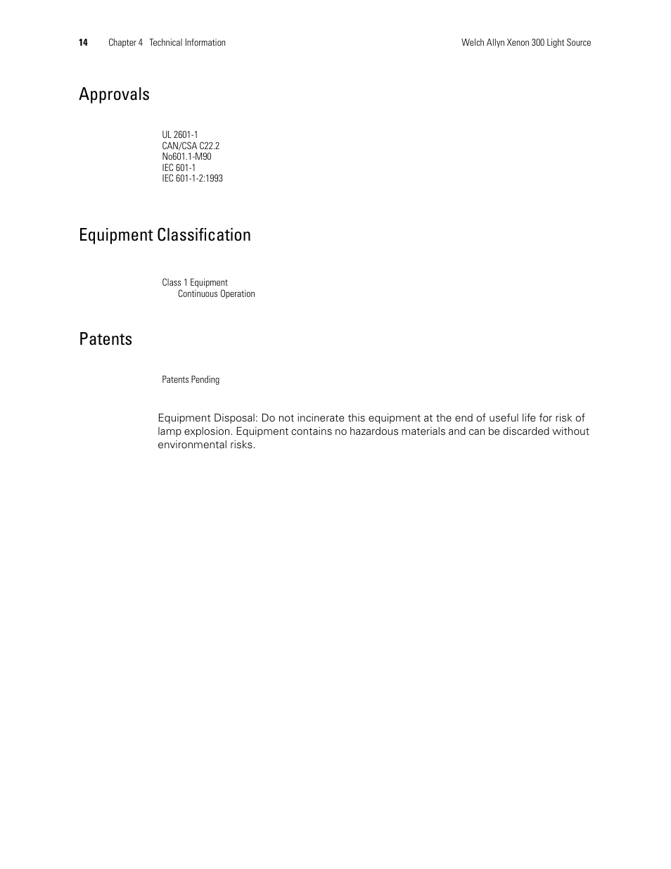Approvals equipment classification patents | Welch Allyn XENON 300 LIGHT SOURCE - User Manual User Manual | Page 18 / 22