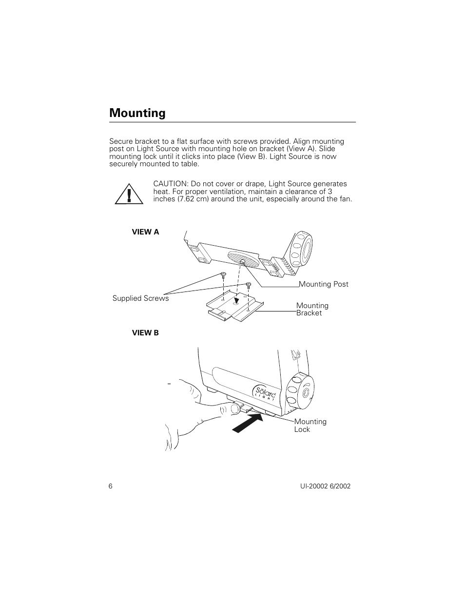 Mounting | Welch Allyn Insight Instruments Solarc Light Source - User Manual User Manual | Page 10 / 20
