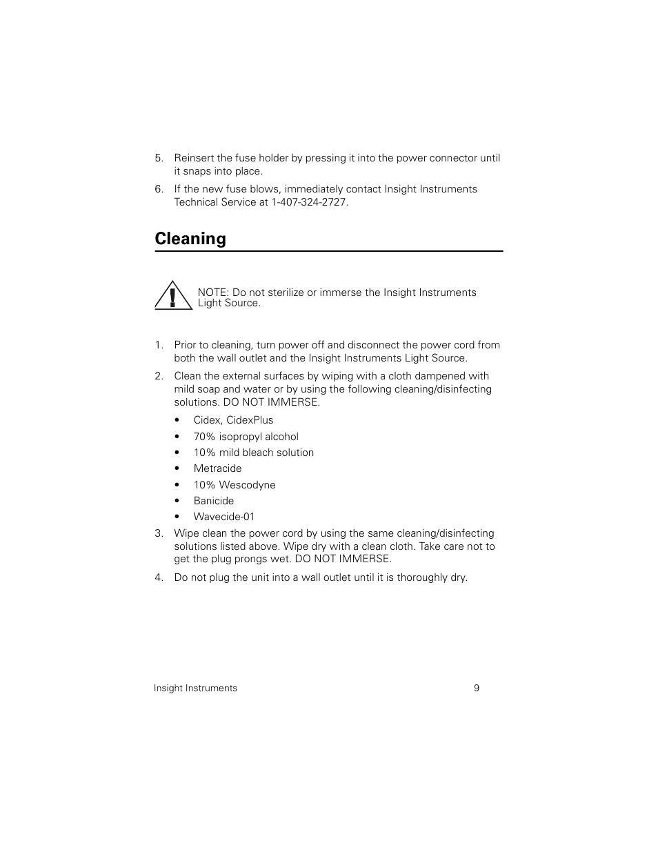 Cleaning | Welch Allyn Insight Instruments Solarc Light Source - User Manual User Manual | Page 13 / 20