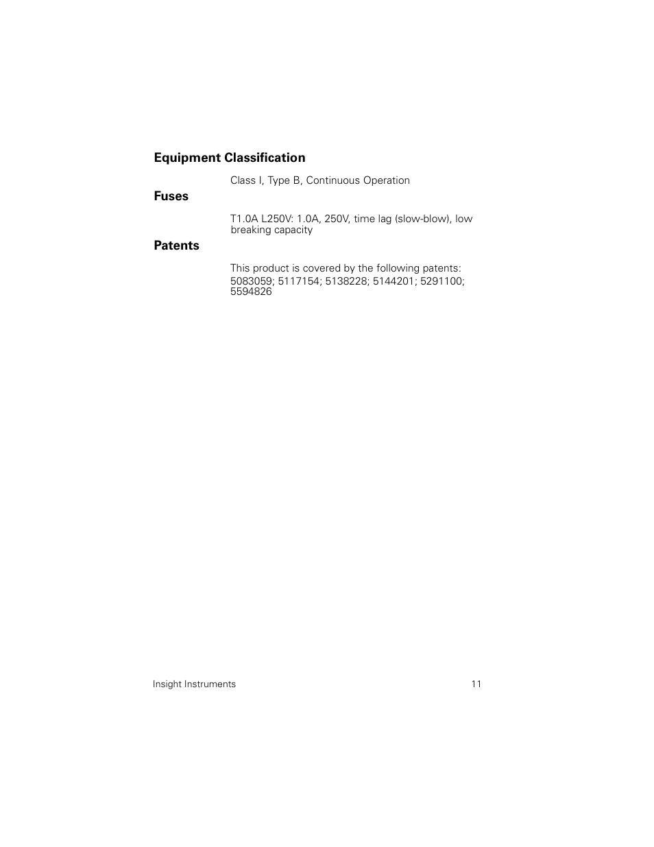 Equipment classification, Fuses, Patents | Welch Allyn Insight Instruments Solarc Light Source - User Manual User Manual | Page 15 / 20