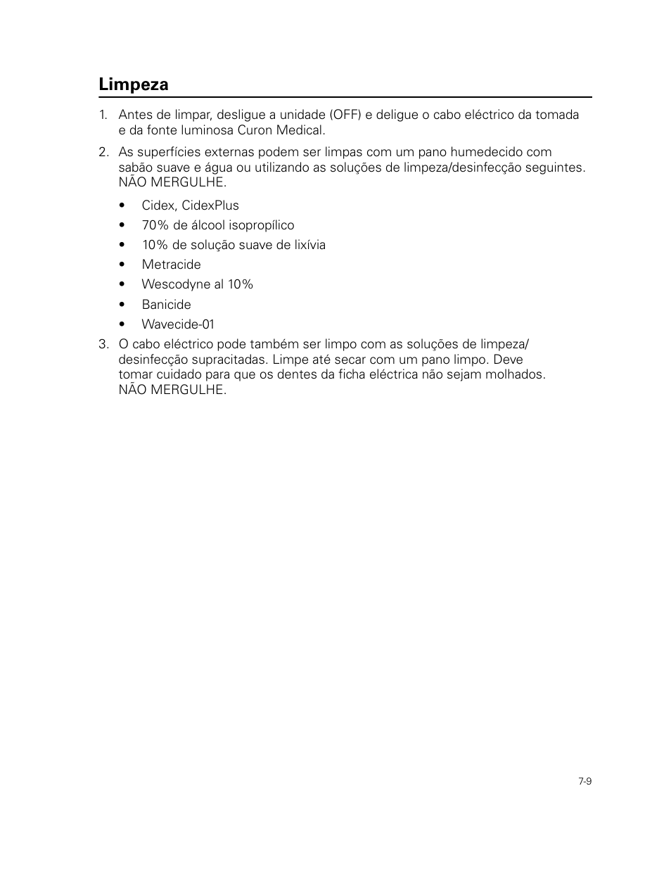 Limpeza | Welch Allyn Curon Medical Light Source - User Manual User Manual | Page 103 / 182
