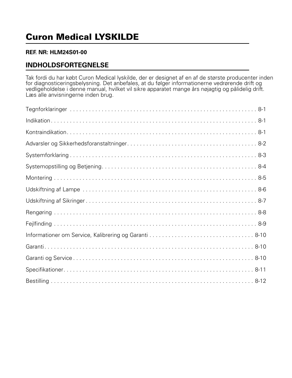 Dansk, Curon medical lyskilde | Welch Allyn Curon Medical Light Source - User Manual User Manual | Page 109 / 182