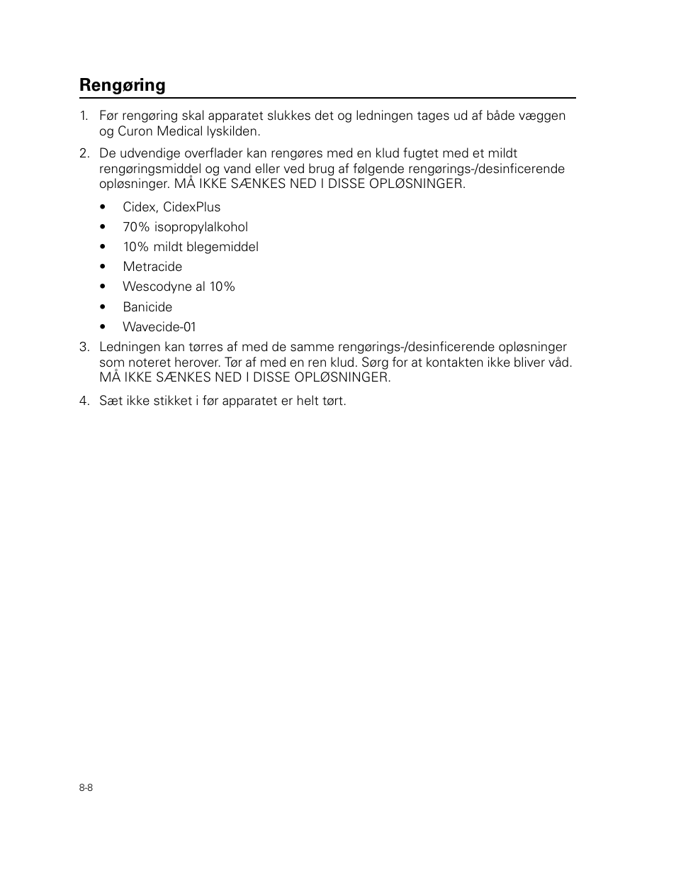Rengøring | Welch Allyn Curon Medical Light Source - User Manual User Manual | Page 118 / 182