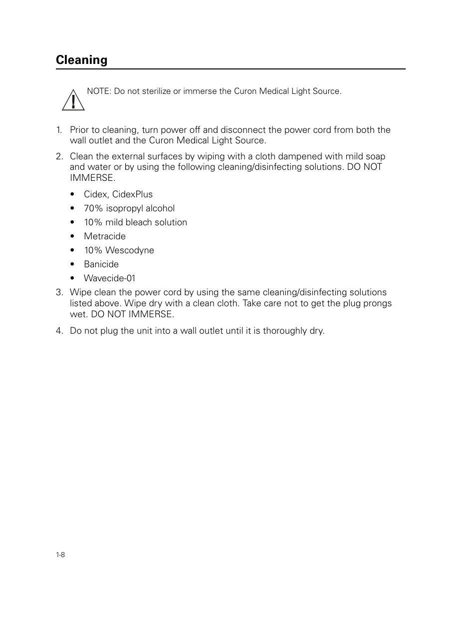Cleaning | Welch Allyn Curon Medical Light Source - User Manual User Manual | Page 12 / 182