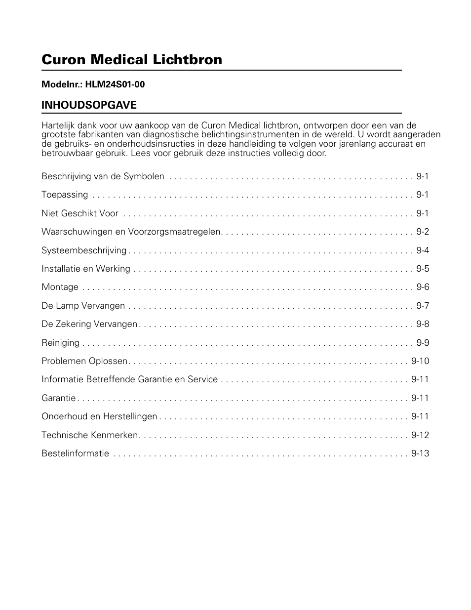 Nederlands, Curon medical lichtbron | Welch Allyn Curon Medical Light Source - User Manual User Manual | Page 123 / 182