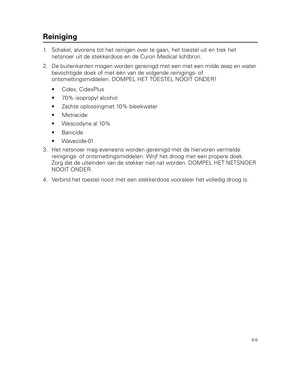 Reiniging | Welch Allyn Curon Medical Light Source - User Manual User Manual | Page 133 / 182
