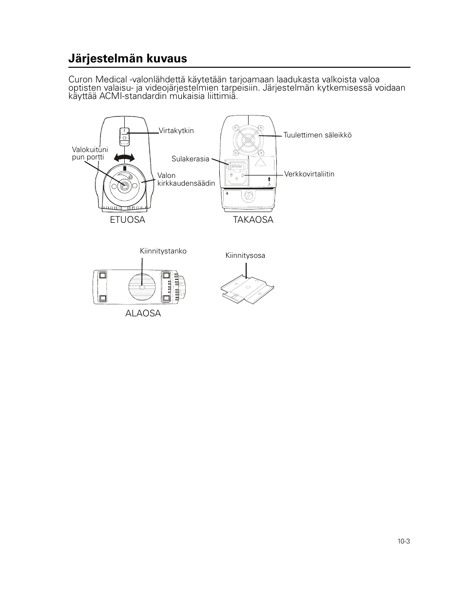Järjestelmän kuvaus | Welch Allyn Curon Medical Light Source - User Manual User Manual | Page 143 / 182