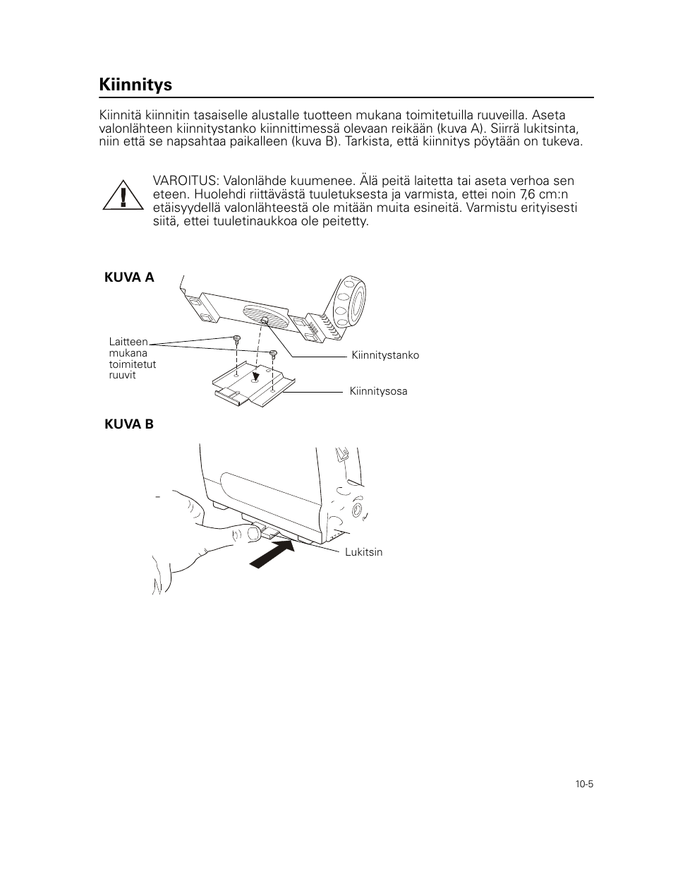 Kiinnitys | Welch Allyn Curon Medical Light Source - User Manual User Manual | Page 145 / 182