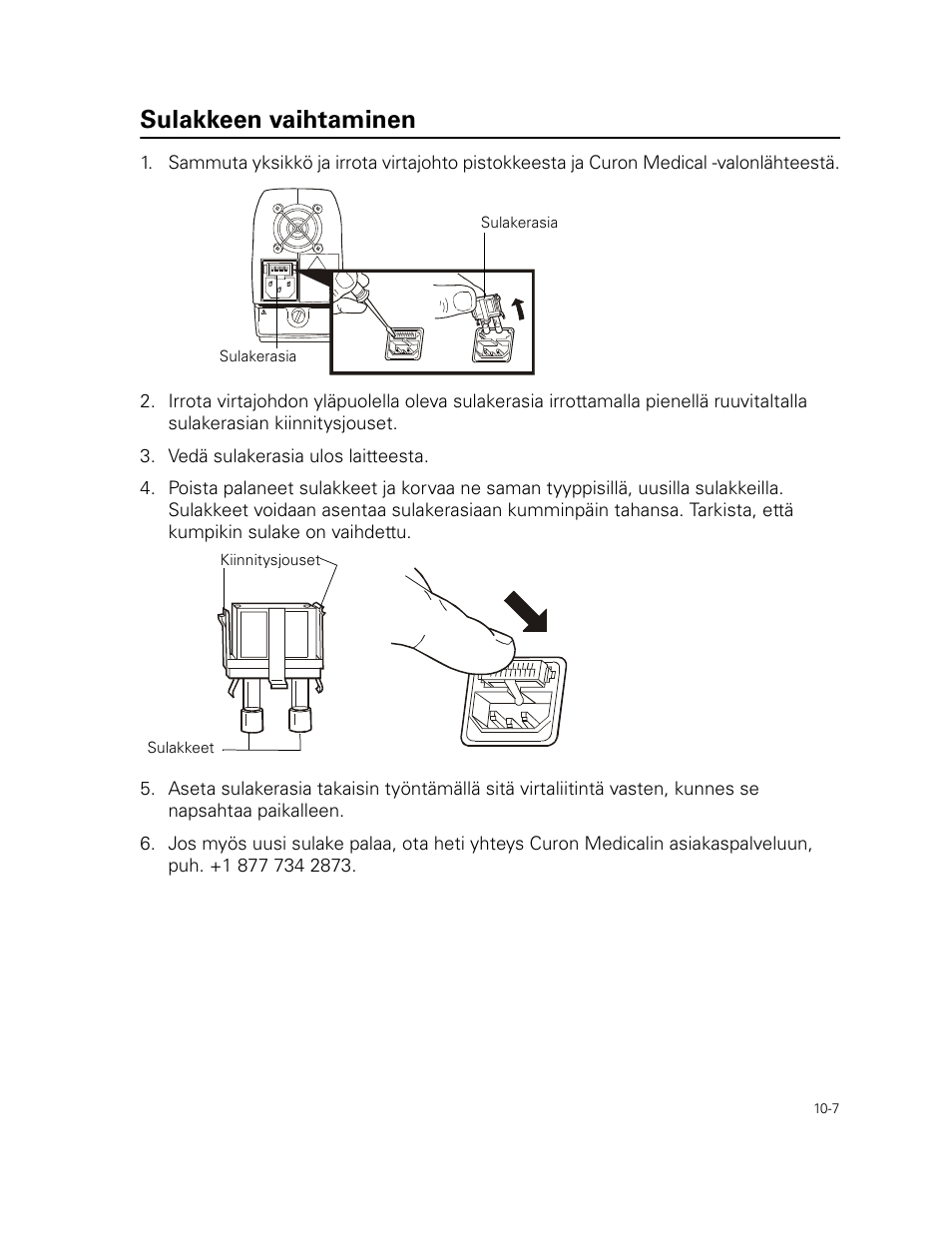 Sulakkeen vaihtaminen | Welch Allyn Curon Medical Light Source - User Manual User Manual | Page 147 / 182