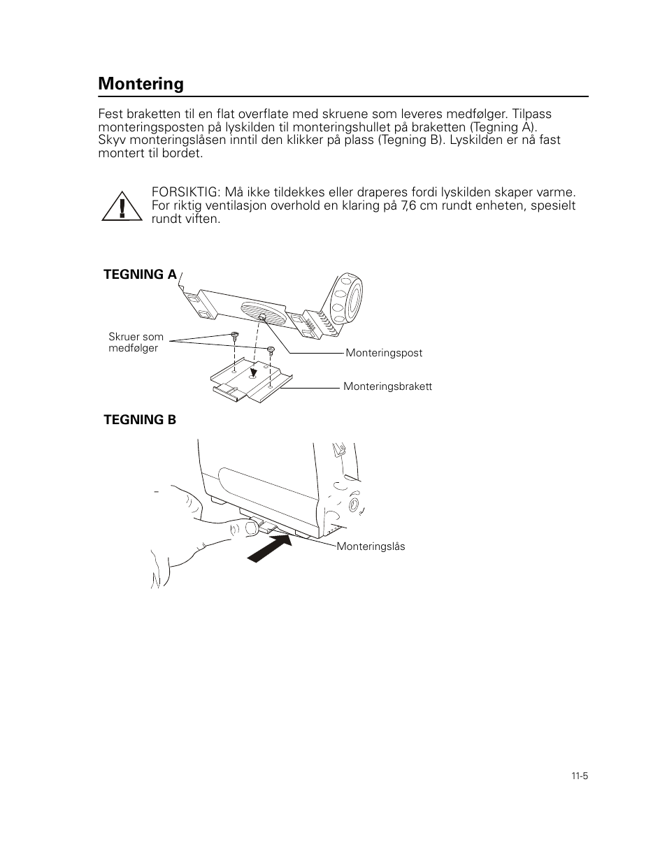 Montering | Welch Allyn Curon Medical Light Source - User Manual User Manual | Page 159 / 182