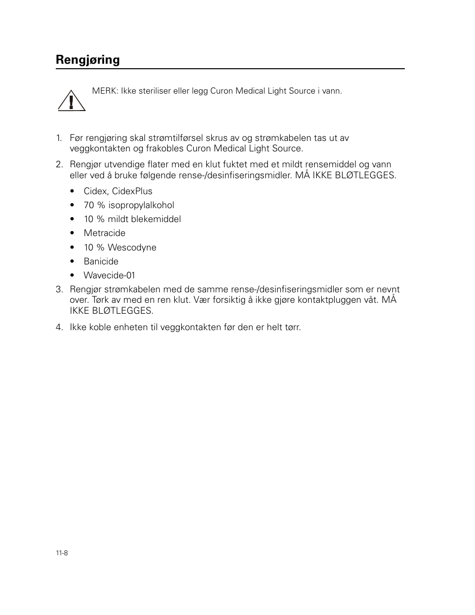 Rengjøring | Welch Allyn Curon Medical Light Source - User Manual User Manual | Page 162 / 182