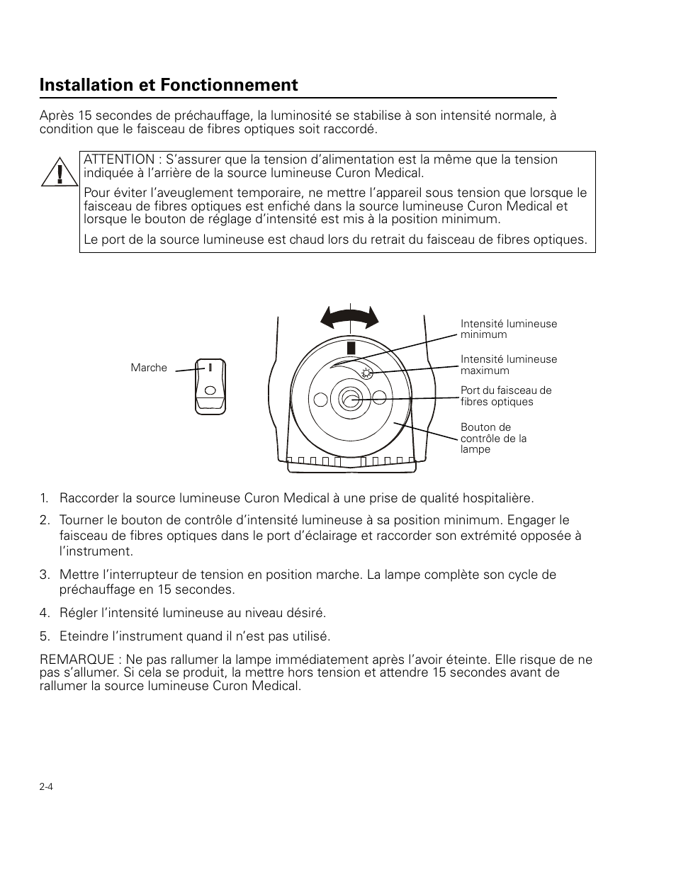 Installation et fonctionnement | Welch Allyn Curon Medical Light Source - User Manual User Manual | Page 22 / 182