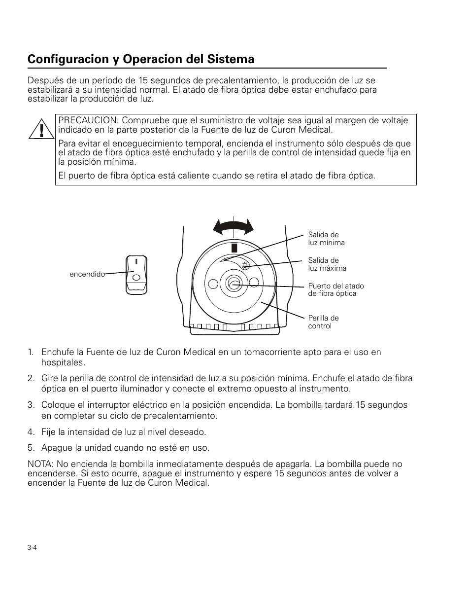 Configuracion y operacion del sistema | Welch Allyn Curon Medical Light Source - User Manual User Manual | Page 36 / 182