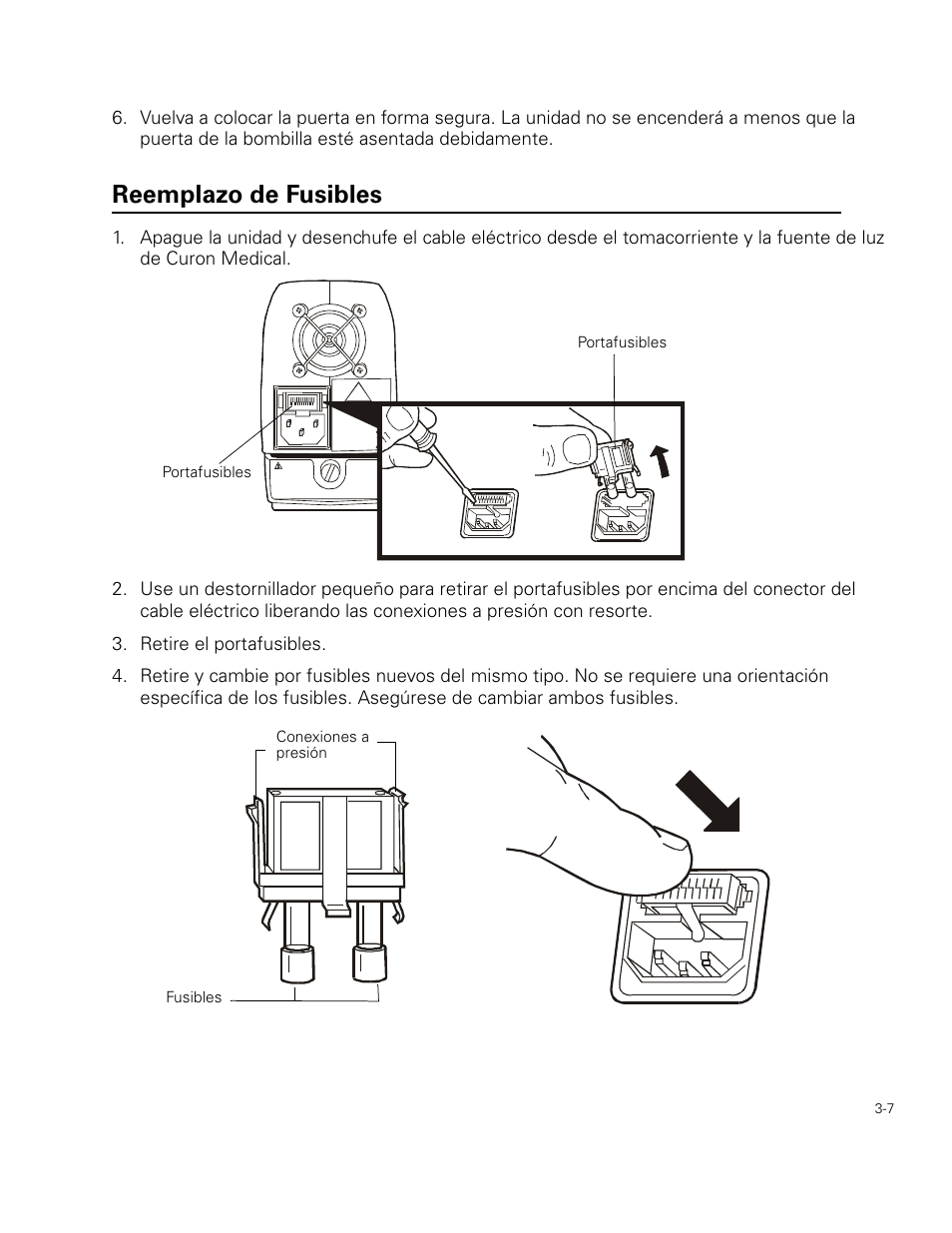 Reemplazo de fusibles | Welch Allyn Curon Medical Light Source - User Manual User Manual | Page 39 / 182