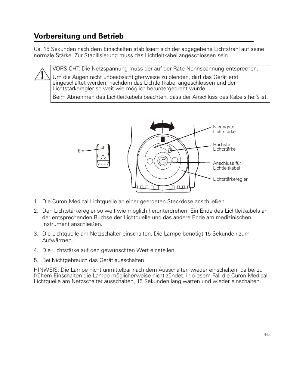 Vorbereitung und betrieb | Welch Allyn Curon Medical Light Source - User Manual User Manual | Page 51 / 182
