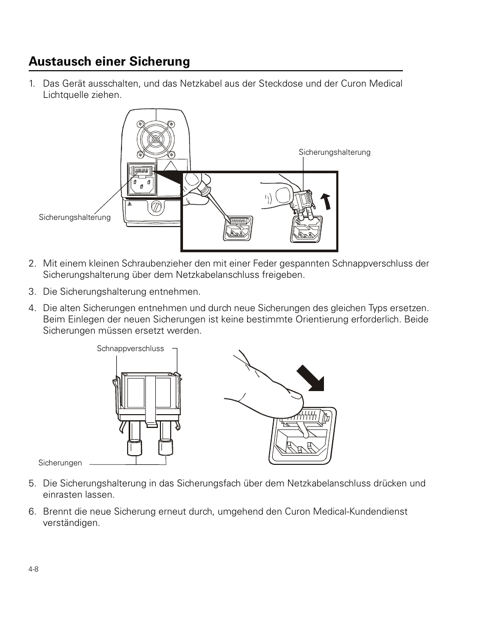 Austausch einer sicherung | Welch Allyn Curon Medical Light Source - User Manual User Manual | Page 54 / 182