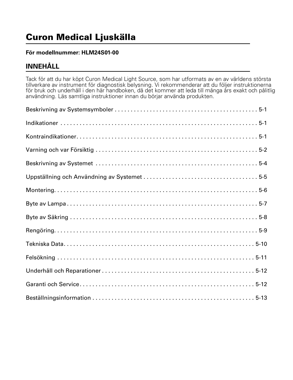 Svenska, Curon medical ljuskälla | Welch Allyn Curon Medical Light Source - User Manual User Manual | Page 61 / 182