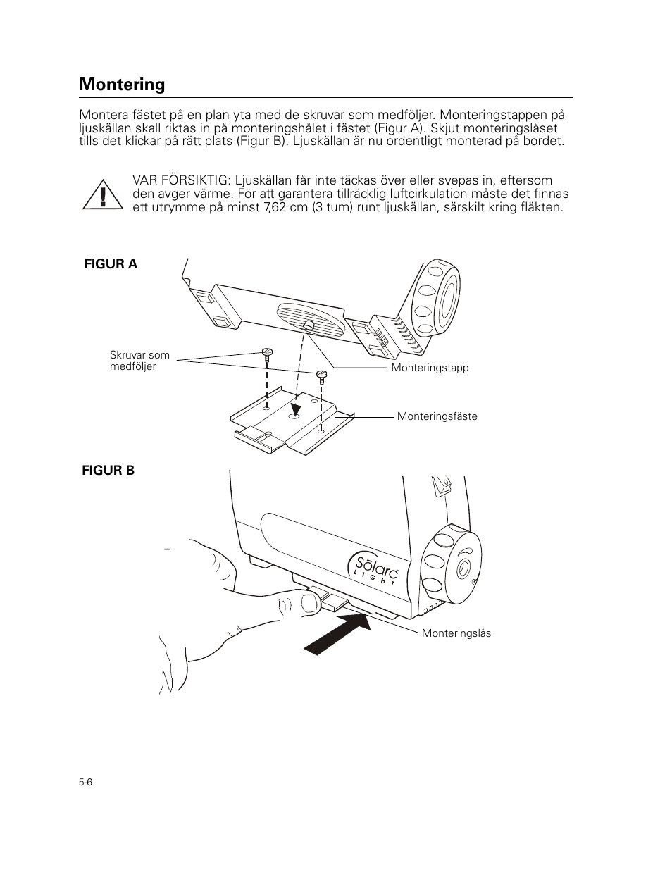 Montering | Welch Allyn Curon Medical Light Source - User Manual User Manual | Page 68 / 182