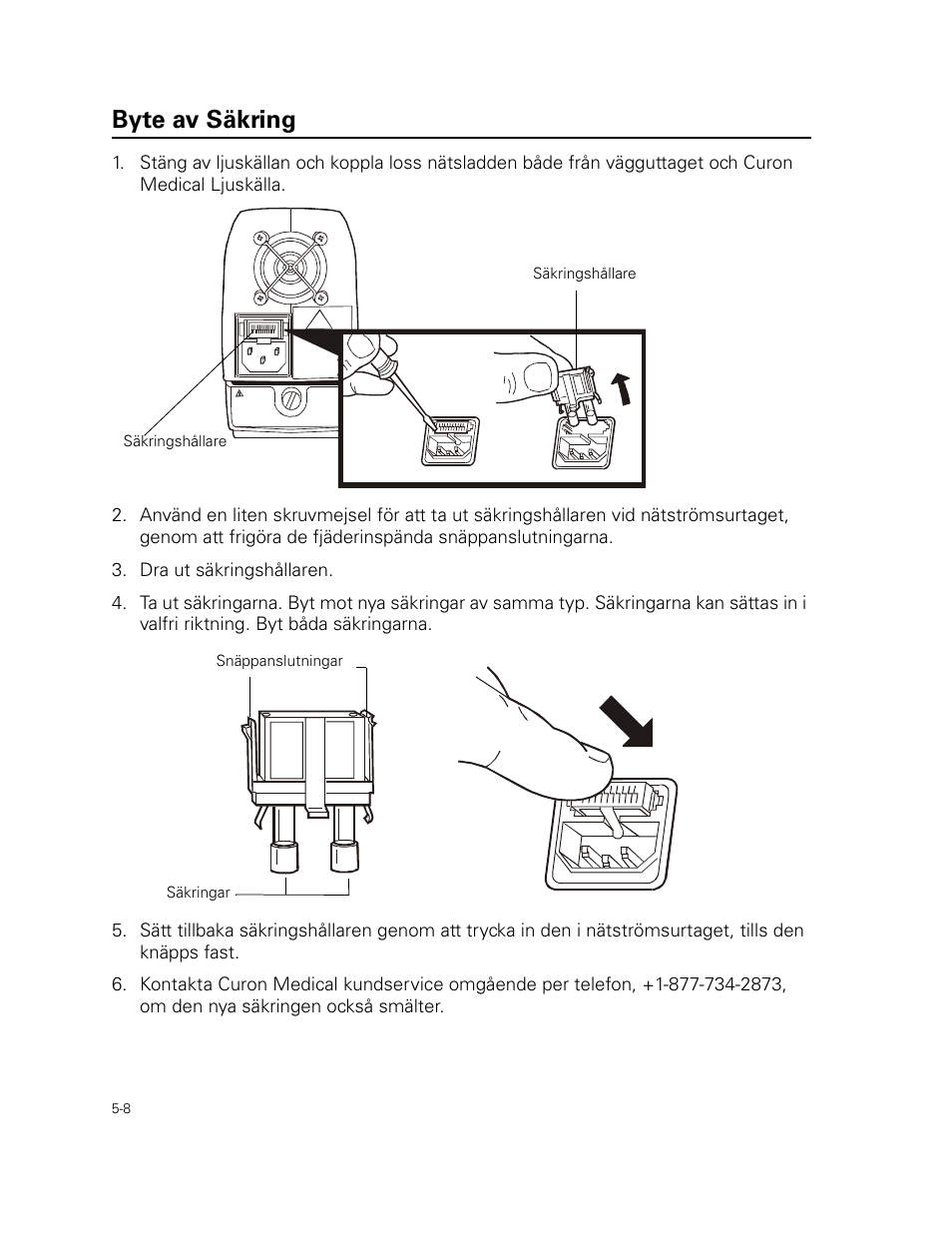 Byte av säkring | Welch Allyn Curon Medical Light Source - User Manual User Manual | Page 70 / 182