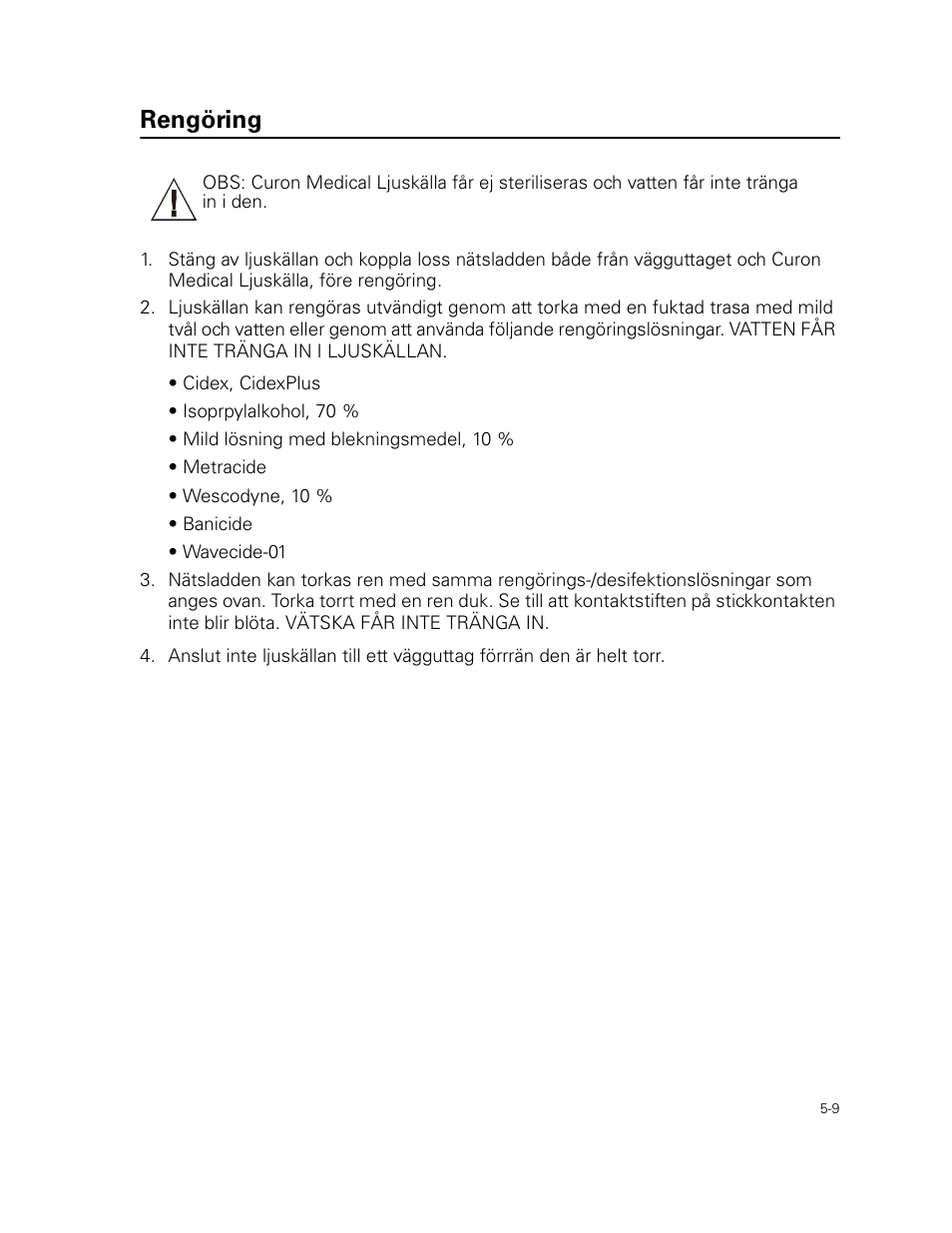 Rengöring | Welch Allyn Curon Medical Light Source - User Manual User Manual | Page 71 / 182