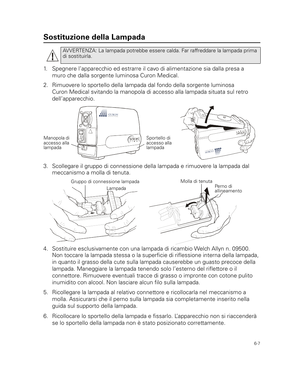Sostituzione della lampada | Welch Allyn Curon Medical Light Source - User Manual User Manual | Page 85 / 182