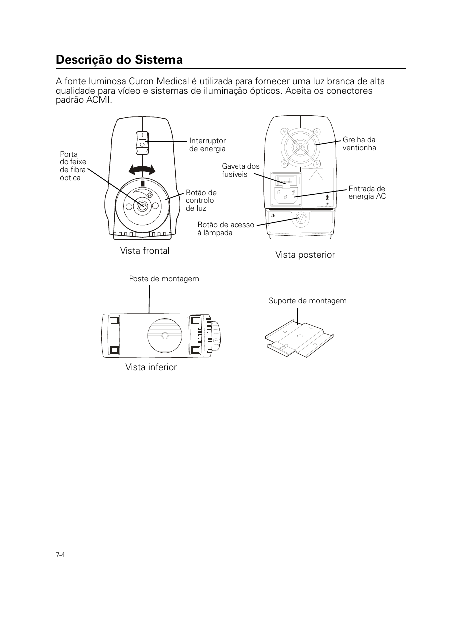 Descrição do sistema | Welch Allyn Curon Medical Light Source - User Manual User Manual | Page 98 / 182