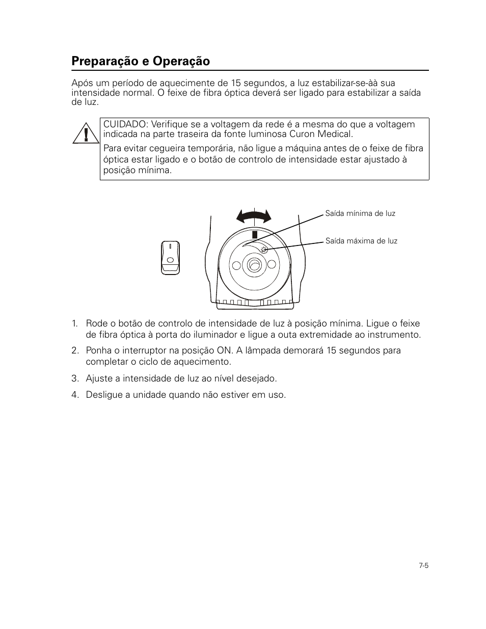 Preparação e operação | Welch Allyn Curon Medical Light Source - User Manual User Manual | Page 99 / 182