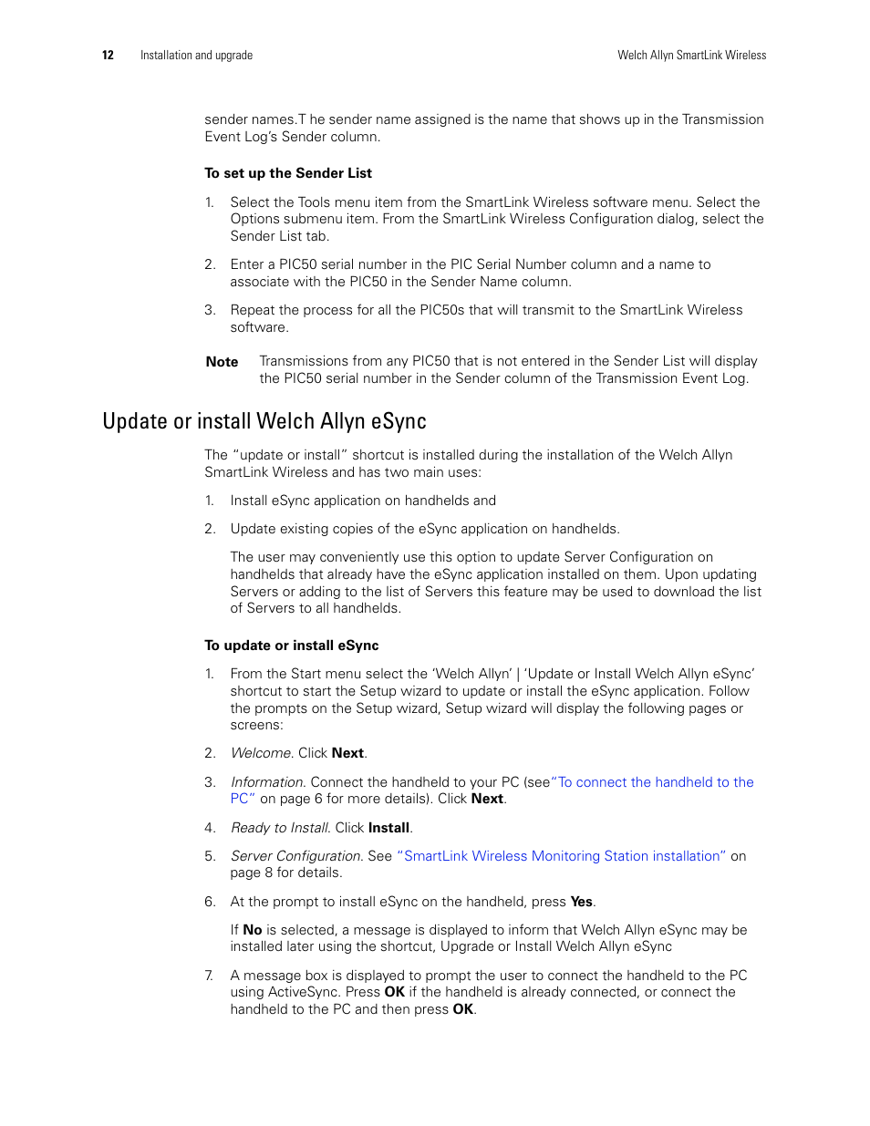 Update or install welch allyn esync | Welch Allyn SmartLinkTM Wireless - User Manual User Manual | Page 16 / 42