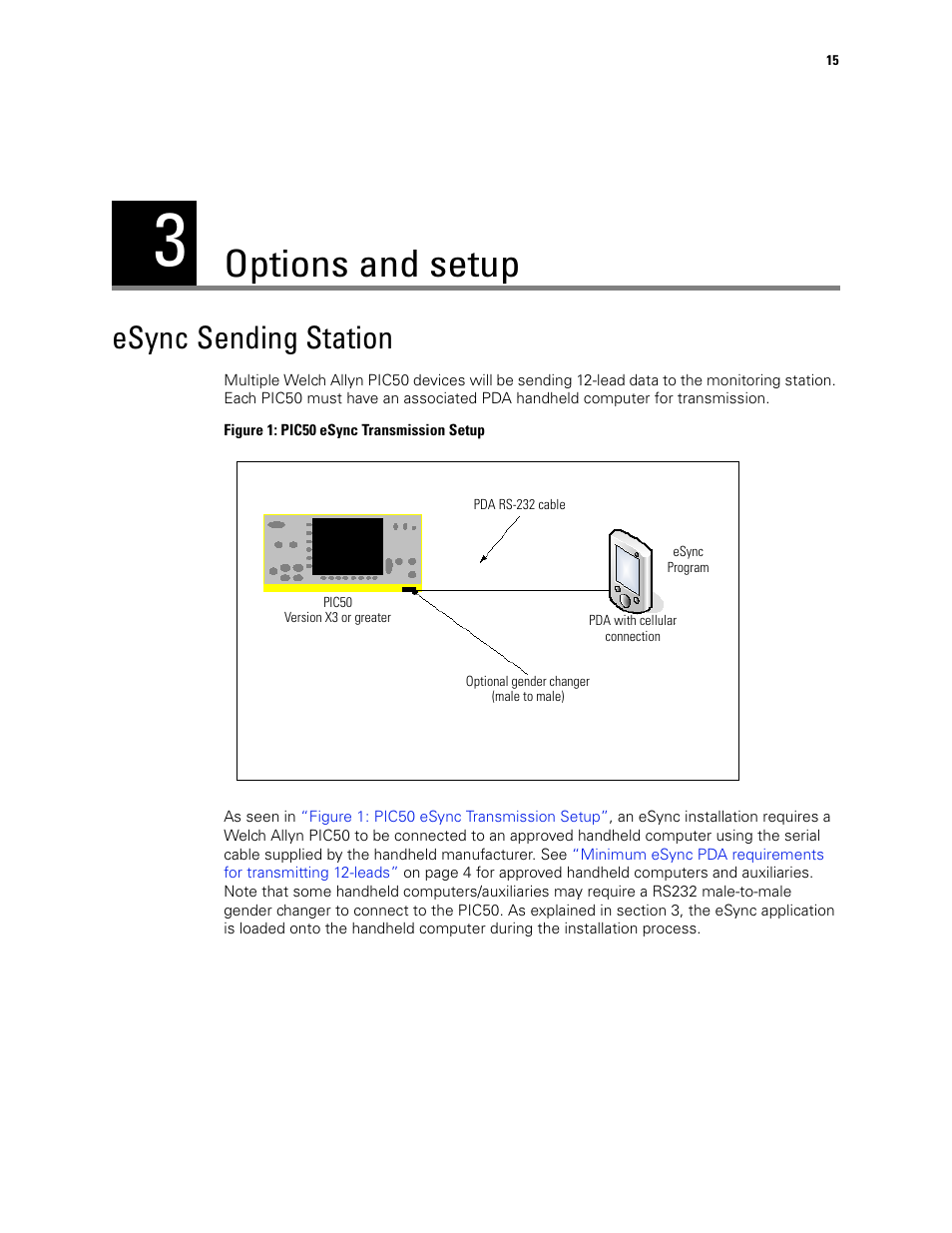 Options and setup, Esync sending station, 3 - options and setup | Welch Allyn SmartLinkTM Wireless - User Manual User Manual | Page 19 / 42