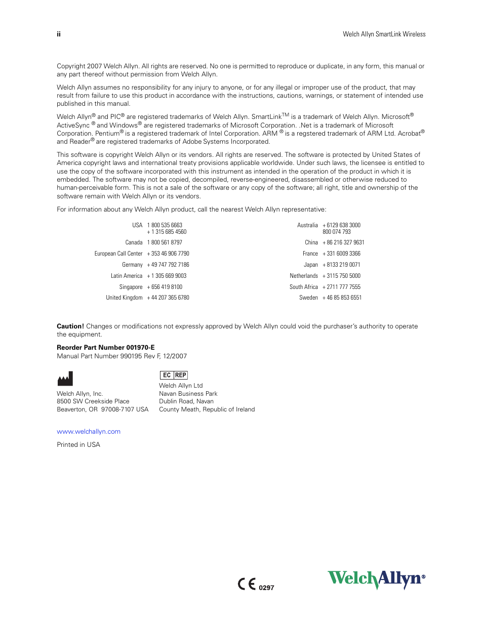 Welch Allyn SmartLinkTM Wireless - User Manual User Manual | Page 2 / 42