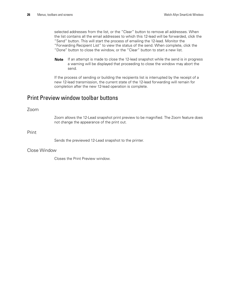 Print preview window toolbar buttons | Welch Allyn SmartLinkTM Wireless - User Manual User Manual | Page 30 / 42