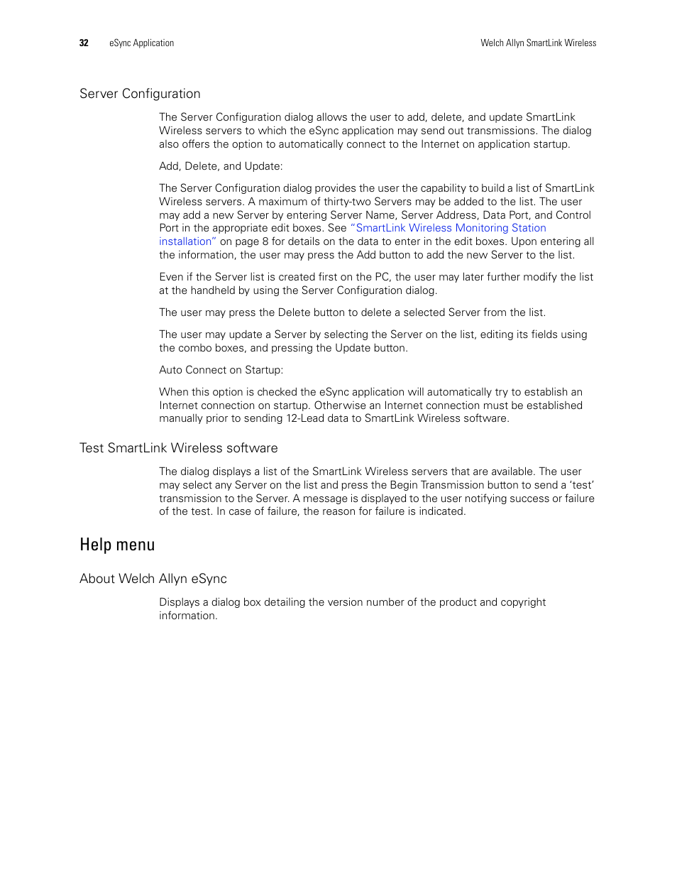 Help menu | Welch Allyn SmartLinkTM Wireless - User Manual User Manual | Page 36 / 42